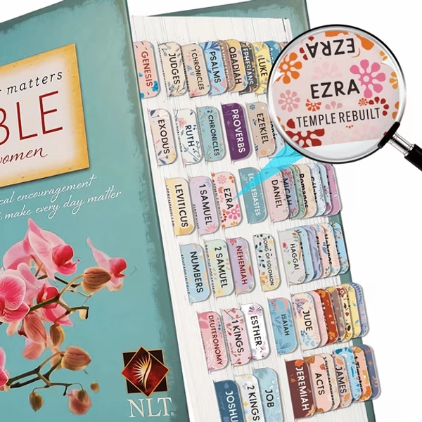 Bloom Beauty Bible Tabs for Women Soul Nourishing Book Summaries 66 Peel-and-Stick Large Print Laminated Bible Tabs | Bible Study Supplies Gold, Journaling Accessories, Gifts, the Shepherd of Life