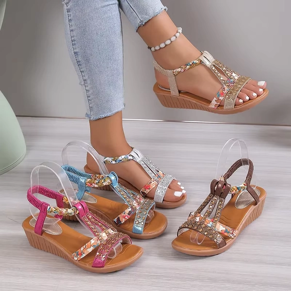 Women Wedge Sandals Summer Bohemia Rhinestones Casual Platform Sandals Female Peep Toe Outdoor Beach Shoes обувь женская летняя - AliExpress 322