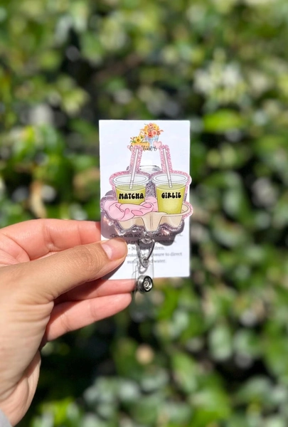 Matcha Girly, Matcha Badge Reel, Girly Badge Reel, Matcha Drink, Scrunchie Badge Reel, Girly Things Badge Reel, Matcha Lover Gift