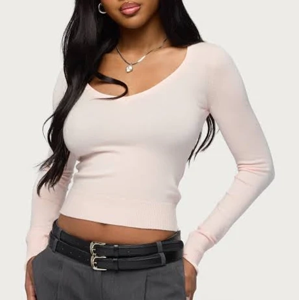 Edikted Women's Mercedes Knit V-Neck Crop Top