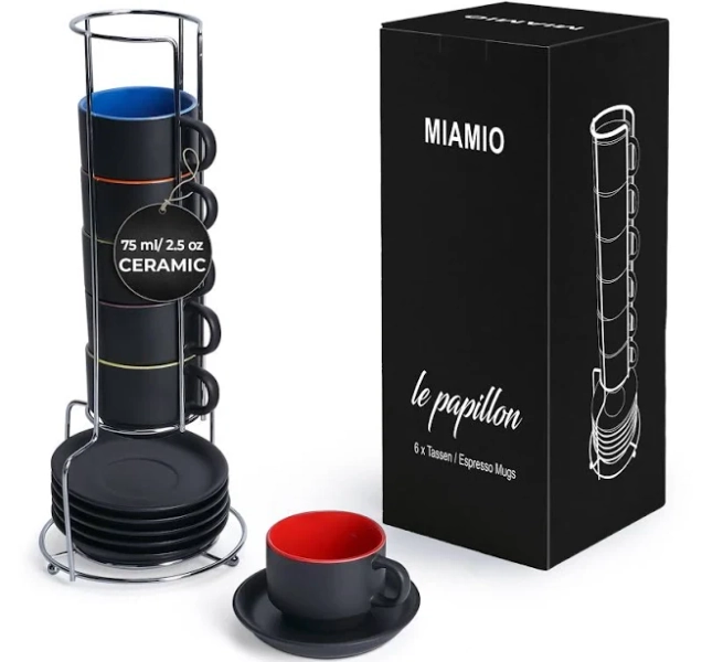 MIAMIO2.5 oz Espresso Cup Set with Saucers