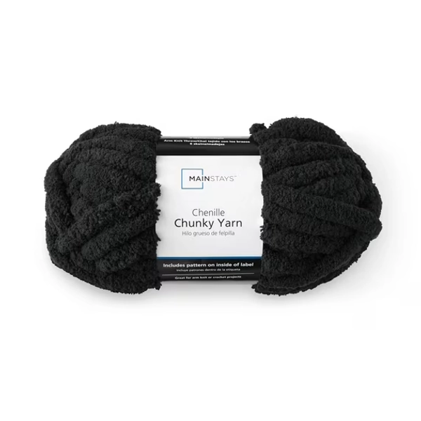 Mainstays Chunky Chenille Yarn, 31.7 yd, Black, 100% Polyester, Super Bulky