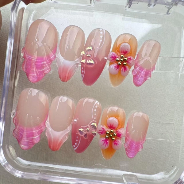 Handmade Floral Press On Nails: 3D Gel Nail Art