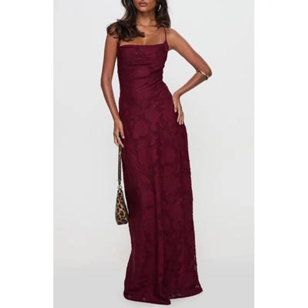 Princess Polly Celena Floral Burnout Maxi Dress in Burgundy Burnout at Nordstrom, Size 6