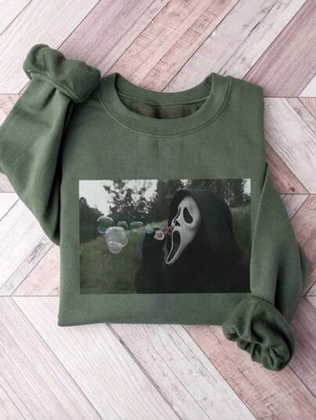 Lalippa Women's Casual Loose Fit Ghost Face Print Thermal Lined Crew Neck Long Sleeve Sweatshirt, Autumn/Winter