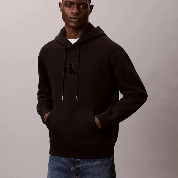 Calvin Klein Men's Fleece Monogram Relaxed Hoodie