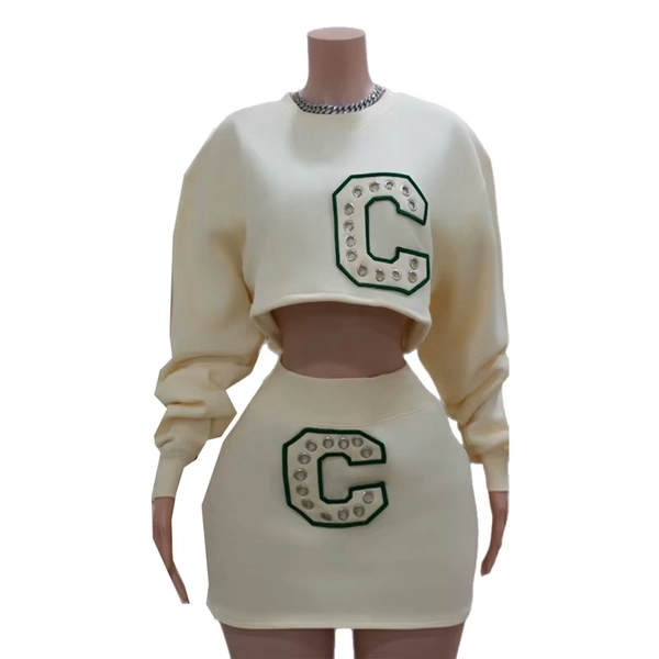 STYLISH LADY Letter Embroidery Elegant 2 Piece Set Women Long Sleeve Crop Sweatshirt and Mini Skirt Suits 2025 Autumn OL Outfits - AliExpress 200000345