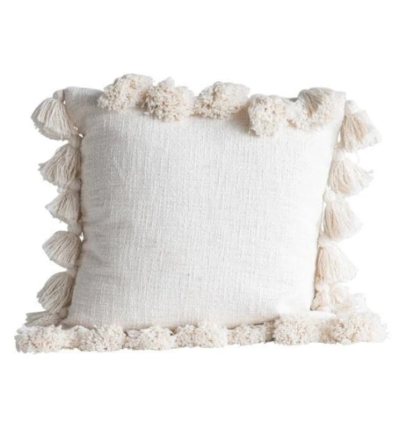 3R Studios Luxurious Square Cotton Pillow with Tassel