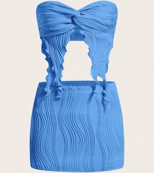 SHEIN Twist Front Asymmetrical Hem Tube Top & Bodycon Skirt