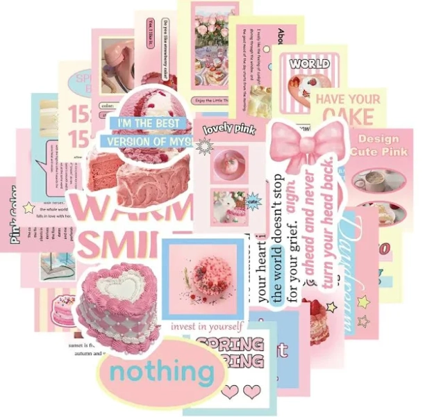Cute Pink Themed Sticker, 30pcs/set Waterproof Aesthetic Sticker, Decorative Sticker for Water Bottle, Laptop, Phone, Guitar, Ornaments