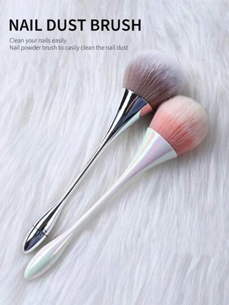 SHANGFEIYA 1pc Japanese Shape Nail Powder Brush With Iridescent Color Handle, Soft Bristle Makeup Blush Powder Brush