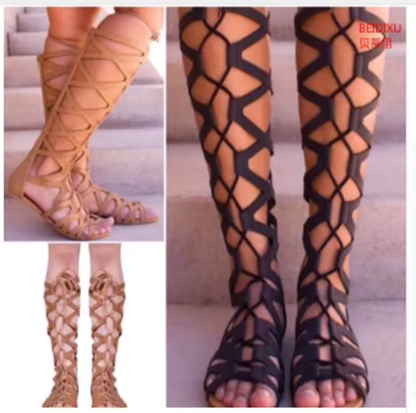 Roman Gladiator Bandage Sandals Women Knee High flat sandalias botas femininas Women Shoes Girls Summer hollow Ankle Boot hjm7 - AliExpress 322