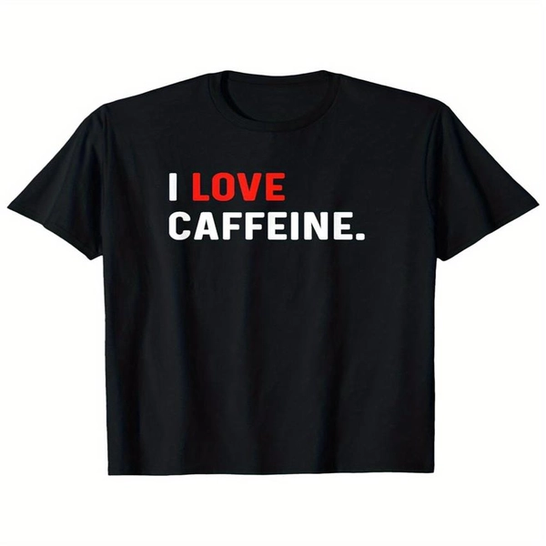 Men's Vintage I Love Caffeine Graphic T-Shirt - Retro Coffee & Soda Energy Design, Bold Red & White Print, Soft Cotton Regular Fit Short Sleeve, Casual Round Neck Tee for Coffee Lovers, Caffeine Junkie Apparel, Machine Washable, All-Season Comfort, Retro Style with Caffeine-Fueled Slogan, Black with White & Red Lettering, Ideal for Beach & Camp Wear, Relaxed Fit, Adult Casual Wear
