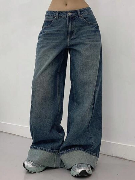 DAZY Women's Casual Low Waist Wide Leg Washed Jeans,Back To School Clothes