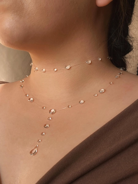 Wandering Rain Necklace: Dewdrop Statement UV Resin Choker with Stainless Steel Extension