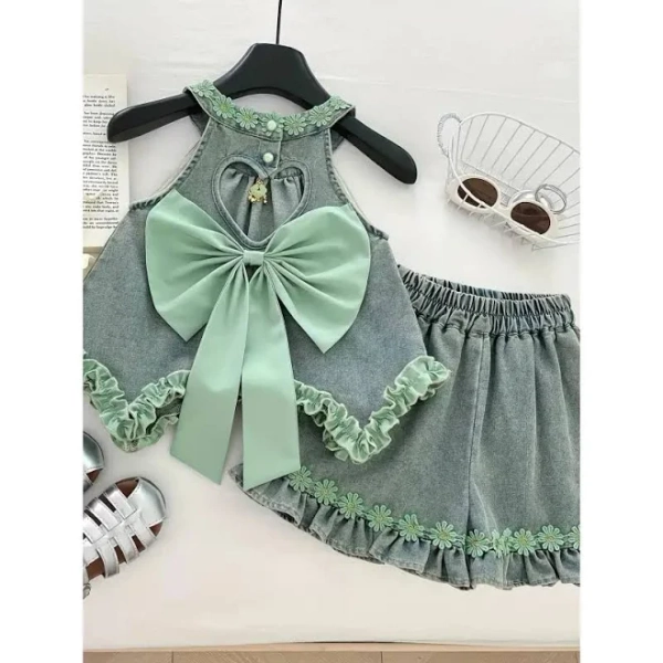 Wonderchild Girls' Sleeveless Lace Top with Large Bow and Open Back