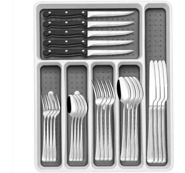 Whatseaso 49-Piece Column Kitchen Flatware Cutlery Set with Organizer