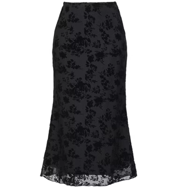 INSPIRE CHIC Floral Print Elastic High Waist Flowy Fishtail Mid Skirt Small Black