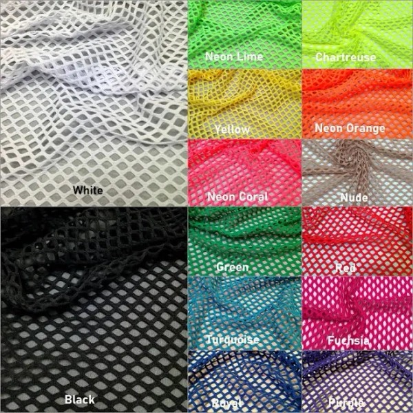 14 Gorgeous Colorful Big Hole 0.5 Inch Diamond Mesh Stretch Polyester Spandex Fishnet Fabric - 58 to 60 Inches Wide