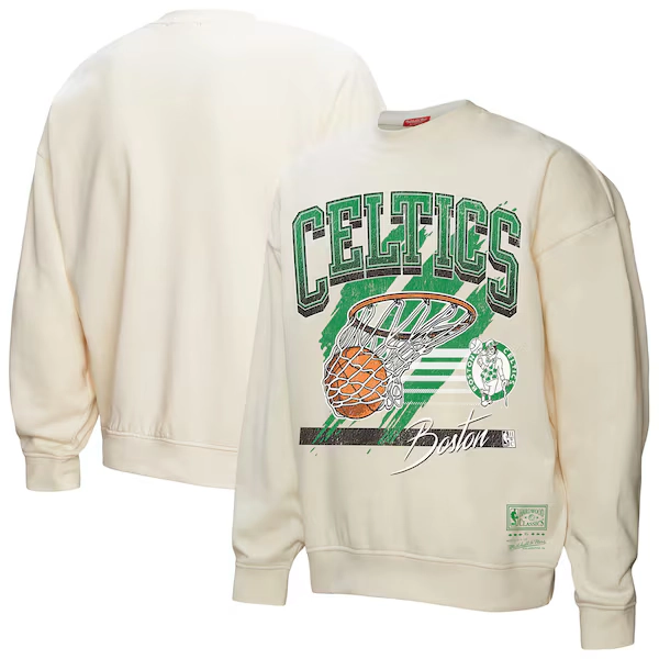 Women's Mitchell & Ness Cream Boston Celtics Brush Bucket Pullover Sweatshirt