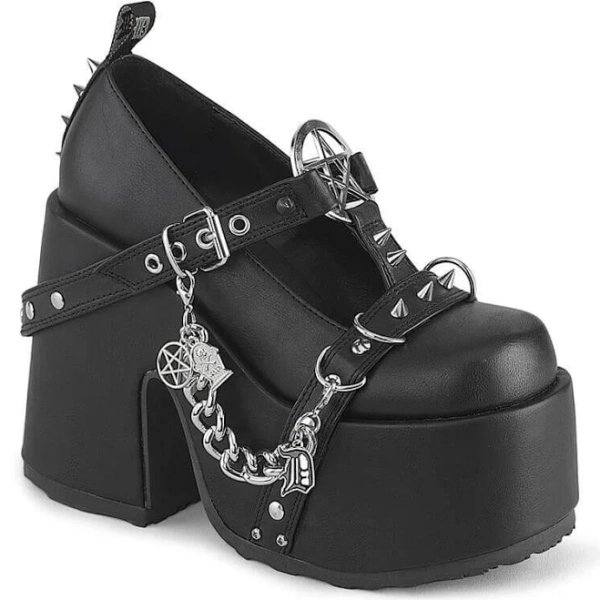 Demonia Camel.33 Platform Chunky Heel Mary Jane Vegan Leather Shoes