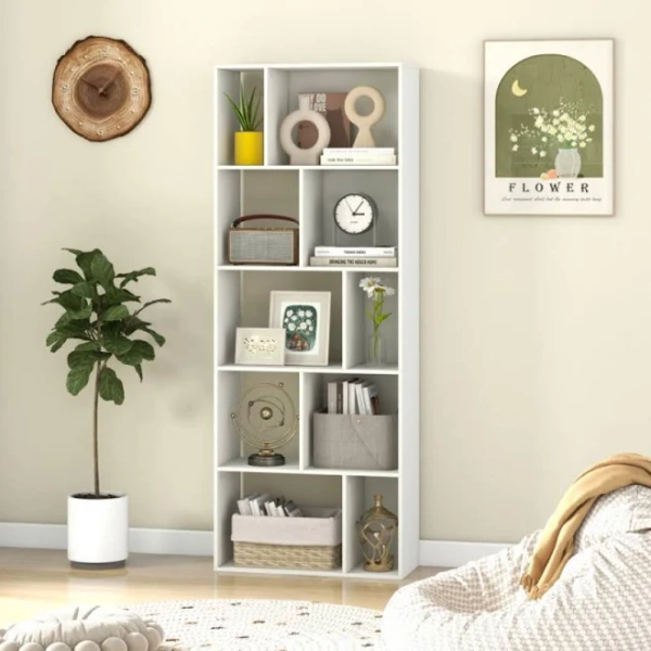 63 Inch 5-Tier Geometric 10-Cube Bookshelf Tall Bookcase George Oliver