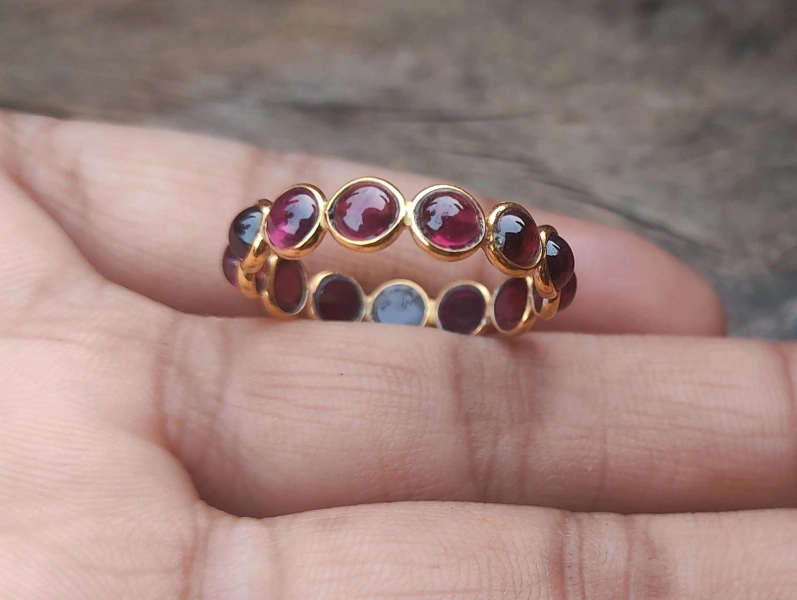 Red Garnet Eternity Ring: 22k Gold Plated Sterling Silver Band