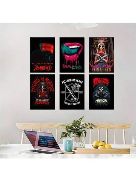 1-Piece Falling In Reverse Rock Band Vintage Music Art Prints - Art Deco Classic Retro Style Posters For Man Cave, Home Office, Living Room, Indoor Decor, Star Pattern, Musical Theme, Frameless Portrait Orientation, On Paper, Toile Murale