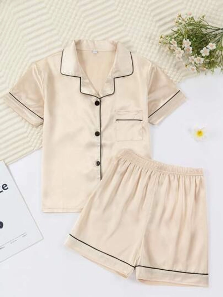 Girls Pajamas, Satin Silky Pjs Set Kids 2Pcs Button-Down Nightwear Sleepwear Gift For Kids
