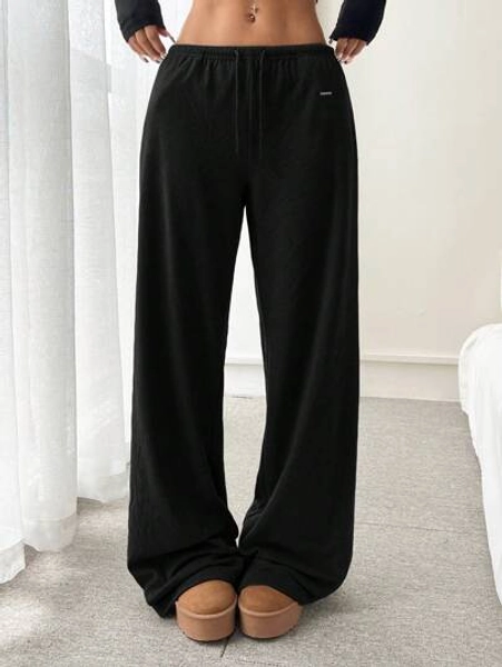 SHEIN EZwear 2-Way Fleece Women Drawstring Waist Straight Leg Loose Casual Pants