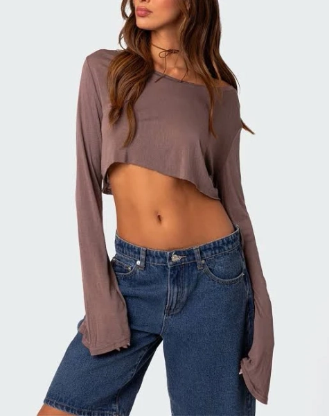 Edikted Sheer Raw Hem Crop Top