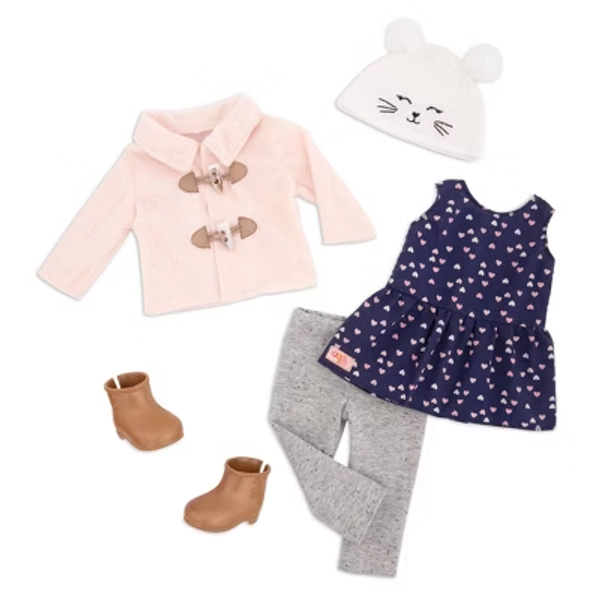 Our Generation Fashion Outfit for 18" Dolls - Cheerfully Chilly: Doll Clothing Set, Plastic & Polyester, 6 Pieces
