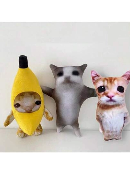 1pc New Happy Cat Banana Cat Animal Doll, Meme Dancing Cat Plush Doll