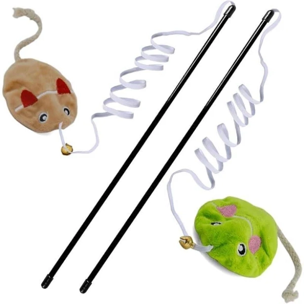 Interactive Cat Toy Wand with Catnip Mouse, Cat Teaser Wand Rainbow String for Bored Indoor Adult Cats and Kittens (8 Pack)