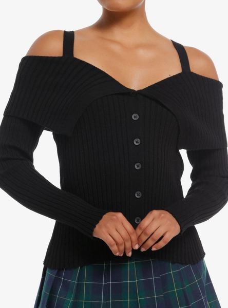 Social Collision Black Girls Cold-Shoulder Crop Sweater
