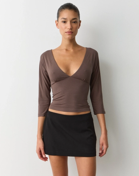 V Neck Three Quarter Sleeve Top