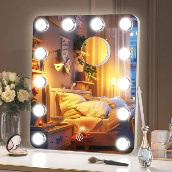 Vosuja 12 in. W x 14 in. H White Rectangle Framed Vanity Mirror