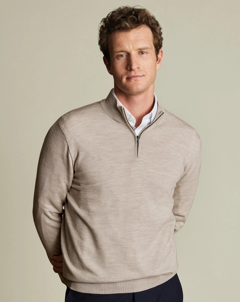 Pure Merino Quarter Zip Sweater - Limestone