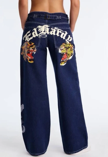 Fashion Nova Women's Ed Hardy Tiger Baggy Jeans