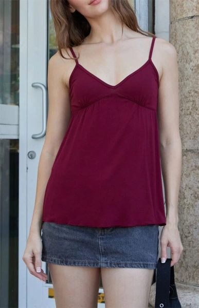 Burgundy V-Neck Tank Top