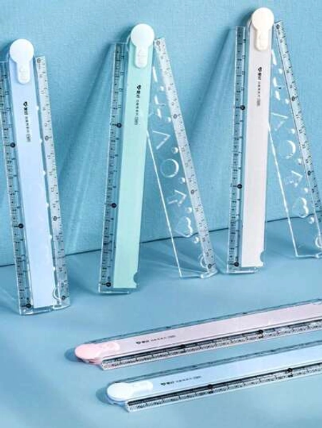 1pc Folding Ruler, Colorful Ruler For Students, Plastic Ruler, Multi-Color Available, For Geometric Drawing And Illustration, Office Stationery Measuring Ruler Back To School,Rulers - Size Green/1pc
