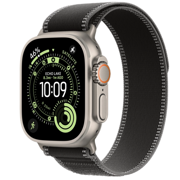 Apple Watch Ultra 3 GPS + Cellular, 49mm Natural Titanium Case with Black/Charcoal Trail Loop - S/M