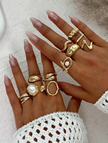 11 Pcs/Set Punk Rings Set For Women Vintage Geometric Rings Set Fashion Personalized Jewelry Gifts Match With Daily Outfits, Party Accessories