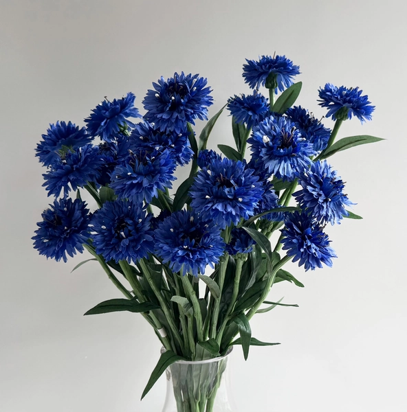 Blue Cornflower Flower Stems Faux Silk Artificial Cornflowers 54 cm