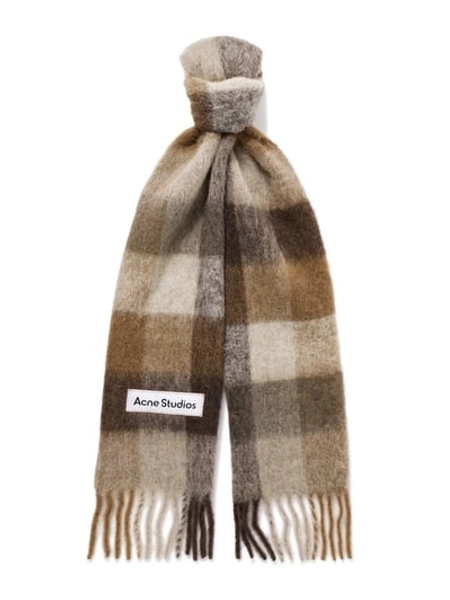Acne Studios - Vally Fringed Checked Knitted Scarf - Men - Brown