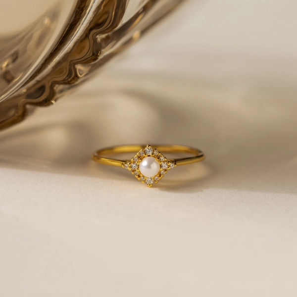 Fav Vintage Inspired Pearl & Diamond Ring by Caitlyn Minimalist • Dainty Engagement Ring • Perfect Romantic Gift • Jewelry Gift for Her • RR102