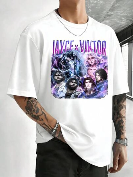 Arcane Graphic Digital Printed T Shirt 220g Casual Men's 100% Cotton Tee 1pcs Gaming Style Streetwear
