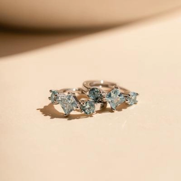 Aquamarine Huggie Hoops by Caitlyn Minimalist * Dainty Blue Crystal Gemstone Earrings * Silver Birthstone Jewelry * Bridesmaid Gift * ER384