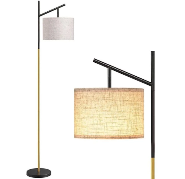 EDISHINE 65 in. Matte Black Gold Modern Simple 1-Light LED Energy Efficient Arc Floor Lamp