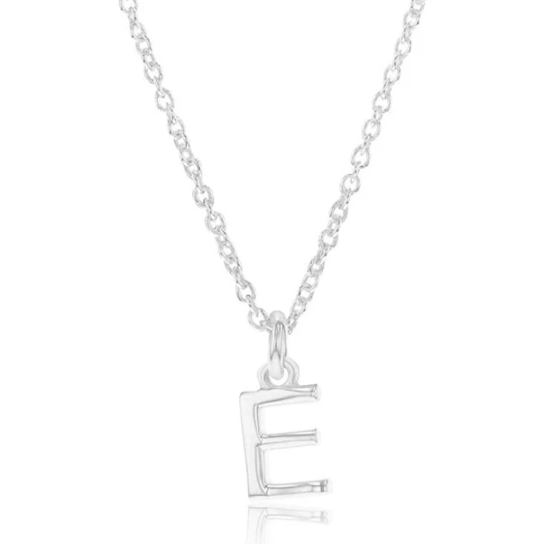 Sterling Silver Initial Letter "E" Pendant On 45cm Chain - Shiels Jewellers